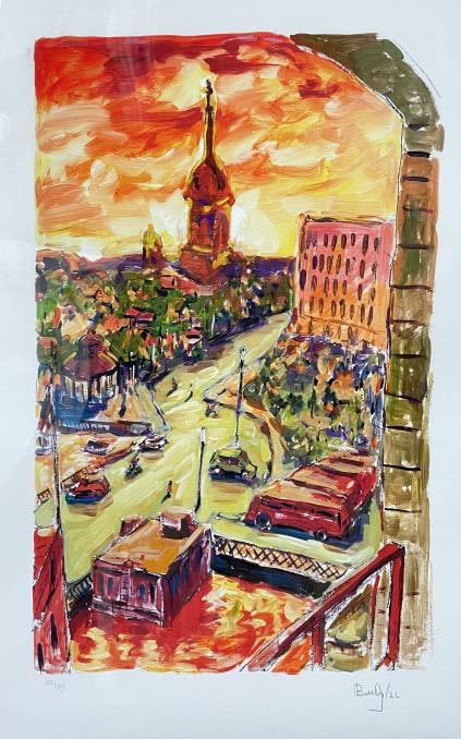 Bob Dylan - Bell Tower In Stockholm: Artist: Bob Dylan Title: Bell Tower In Stockholm Year: 2018 Dimensions: 27 1/2in. by 22in. Edition: From the rare limited edition of 295 Medium: Giclee on archi