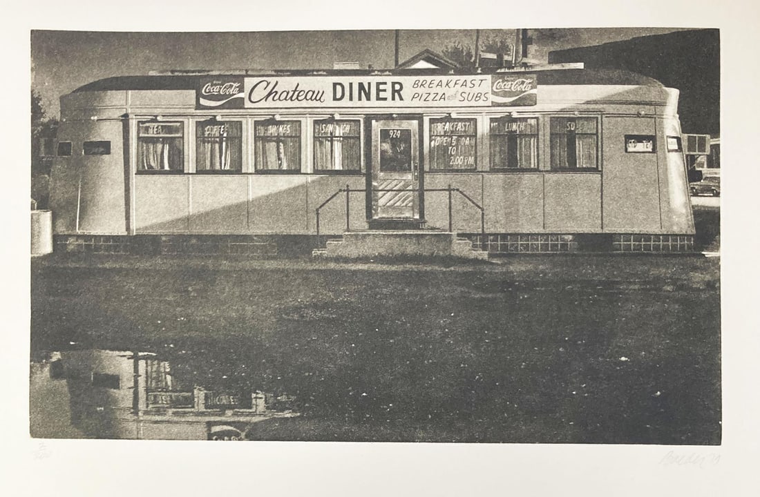 John Baeder - Chateau Diner: Artist: John Baeder Title: Chateau Diner Year: 1978 Dimensions: 22in. by 30in. Edition: From the rare limited edition of 200 Medium: Original lithograph on pape