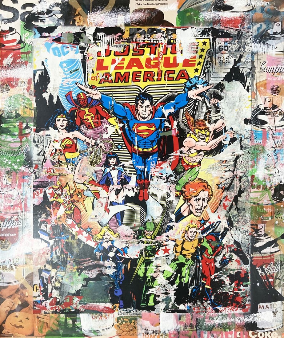 Mr. Brainwash - The Heroes: Artist: Mr. Brainwash Title: The Heroes Year: 2017 Dimensions: 47in. by 34in. Edition: Unique original one of a kind artwork Medium: Original serigraph on hand