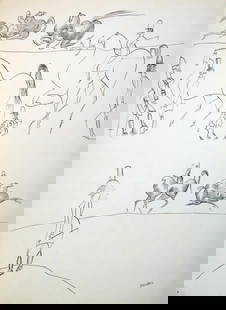 Saul Steinberg - Paddock: Artist: Saul Steinberg Title: Paddock Year: 1953 Dimensions: 11in. by 15in. Edition: From the rare limited artist edition Suite: Derriere Le Miroir 53-54 <