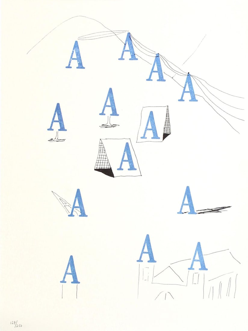 David Hockney - Letter A from "Hockney: Artist: David Hockney Title: Letter A from "Hockney's Alphabet" Year: 1991 Dimensions: 12 5/8in. by 9 5/8in. Edition: From the rare limited edition of 300 Publisher: Faber