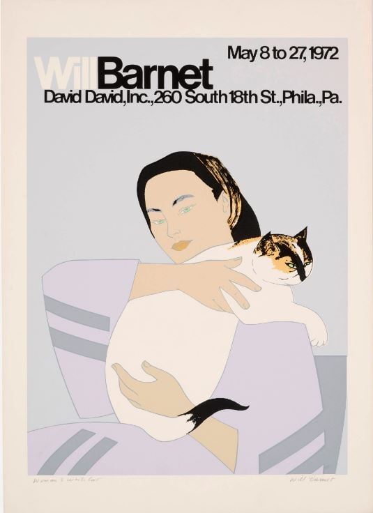 Will Barnet - Woman & White Cat: Artist: Will Barnet Title: Woman & White Cat Year: 1972 Dimensions: 21 1/8 x 18 in. Edition: From the rare limited edition Medium: Original Screenprint in Color