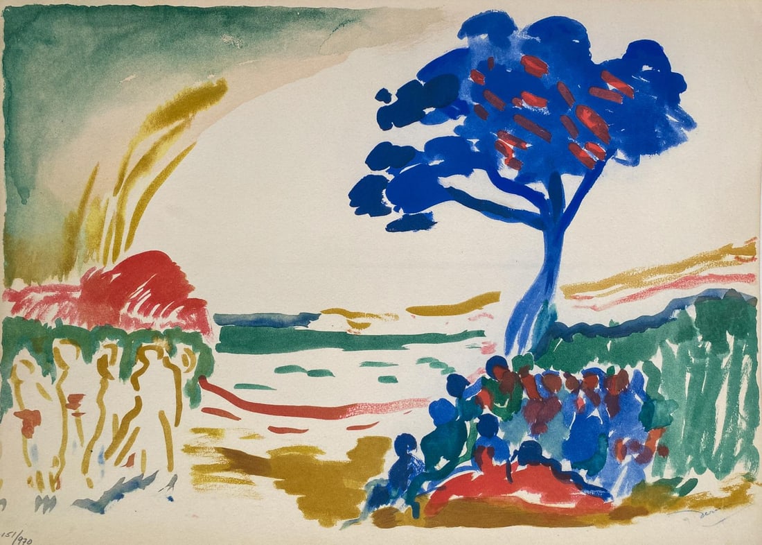 Andre Derain (After) - Paysage a I'arbre bleu: Artist: Andre Derain (After) Title: Paysage a I'arbre bleu Year: 1959 Dimensions: 13in. by 18in. Edition: Numbered from the limited edition of 970 Suite: Douze