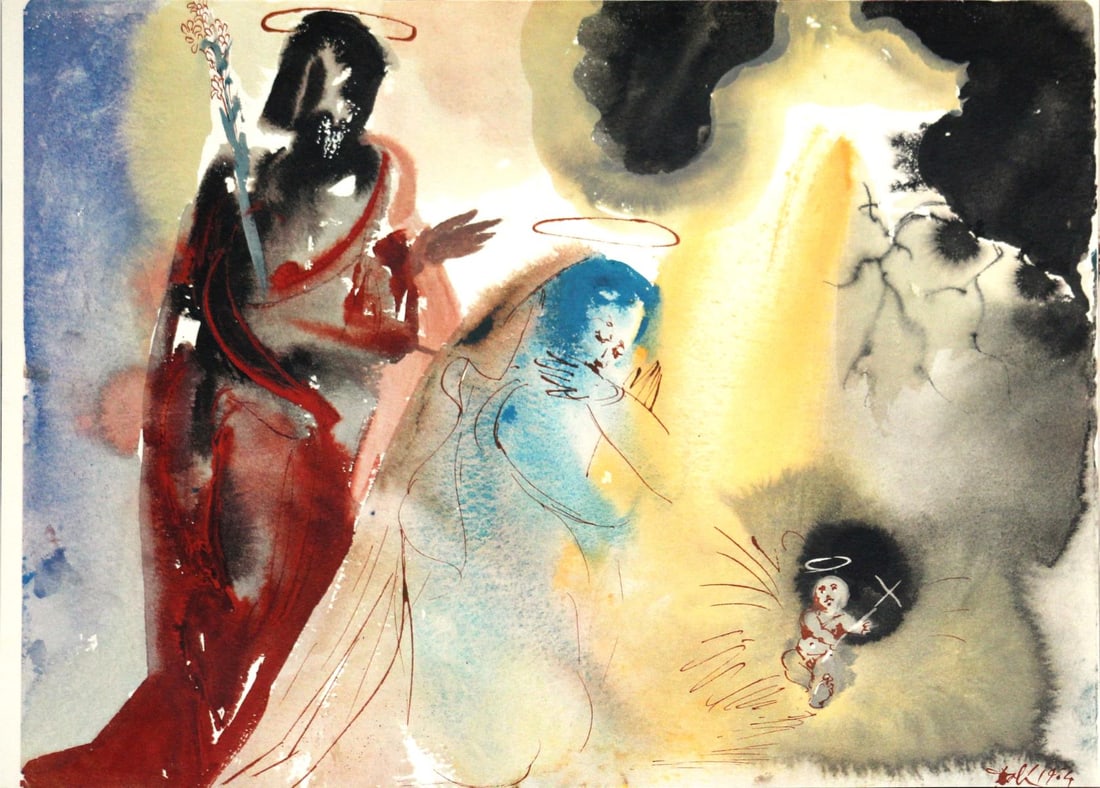 Salvador Dali - The Birth of Jesus: Artist: Salvador Dali Title: The Birth of Jesus Year: 1967 Dimensions: 19in. by 13.75in. Edition: From the rare limited edition Suite: Biblia Sacra Medium: Ori