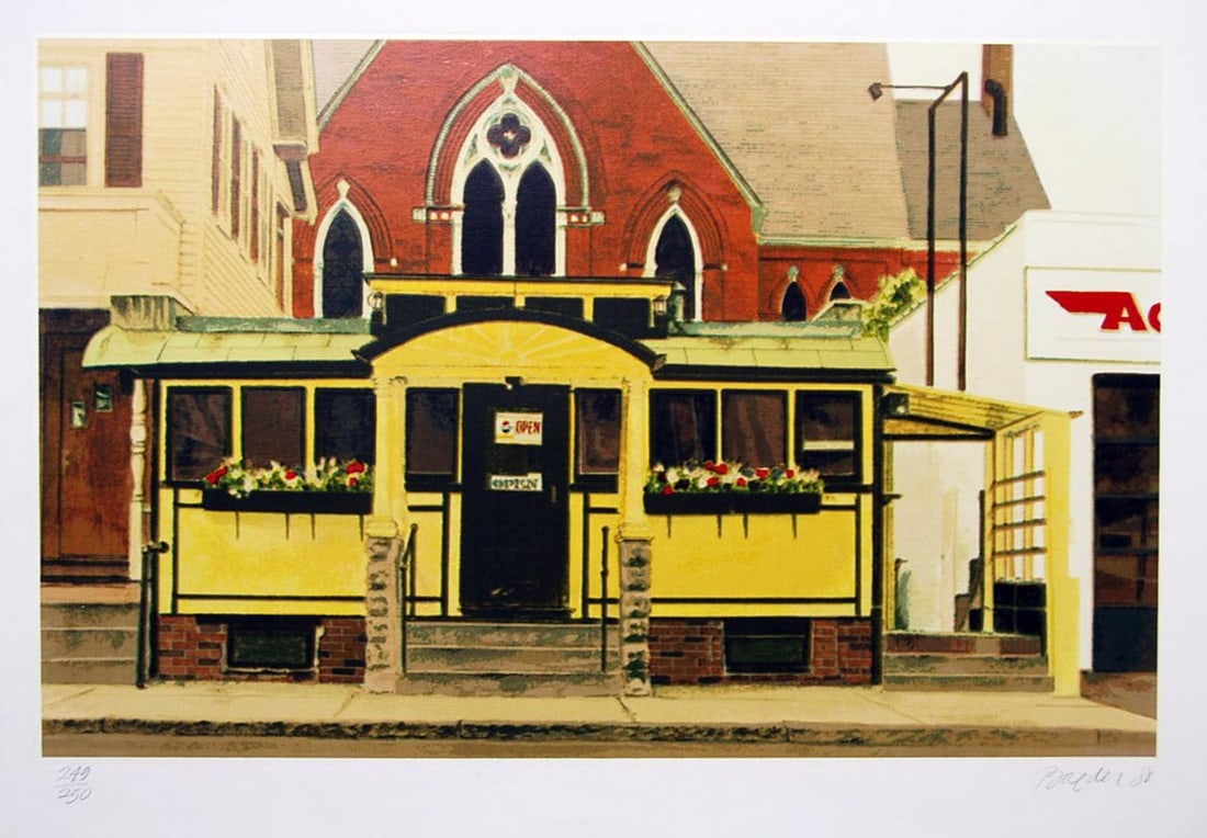 John Baeder - Casey's Diner: Artist: John Baeder Title: Casey's Diner Year: 1980 Dimensions: 22in. by 30in. Edition: From the rare limited edition Medium: Original serigraph on Somerset paper