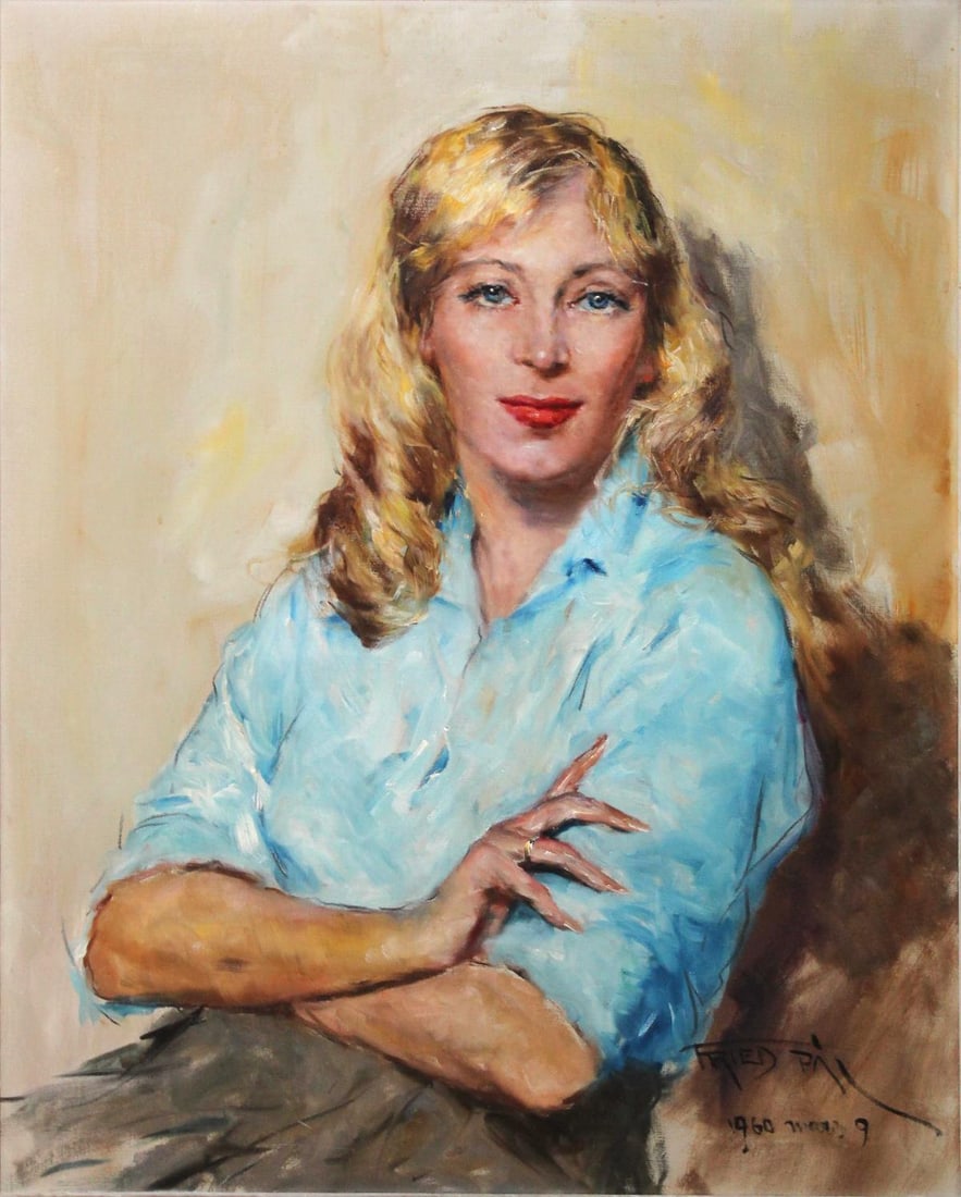 Pal Fried - Portrait of a Blonde Woman: Artist: Pal Fried Title: Portrait of a Blonde Woman Year: 1960 Dimensions: 30in. by 24in. Edition: A rare unique one of a kind work of art Medium: Original oil