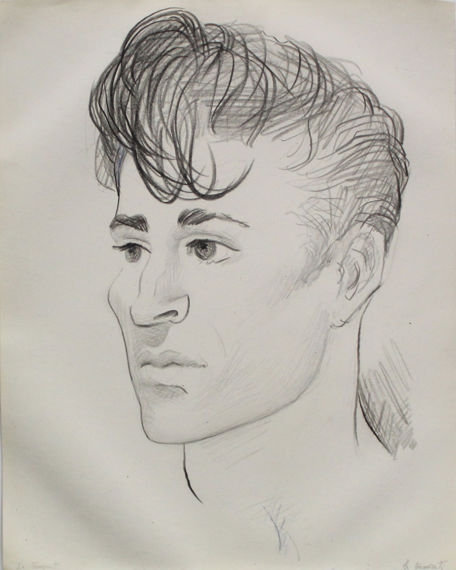 Emlen Etting - Le Travesti: Artist: Emlen Etting Title: Le Travesti Dimensions: 10in. by 12 5/8in. Edition: Unique One of a Kind Artwork Suite: Heads of Boys Medium: Original Pencil on Pap