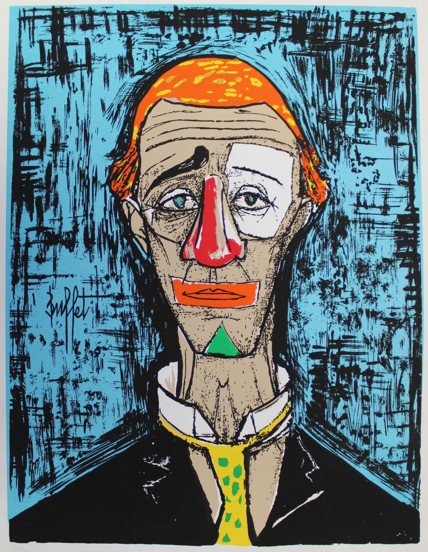 Bernard Buffet - Tete de Clown: Artist: Bernard Buffet Title: Tete de Clown Year: 1955 Dimensions: 20in. by 26in. Edition: From the Rare Limited Edition Medium: Lithograph in Colors on Paper</