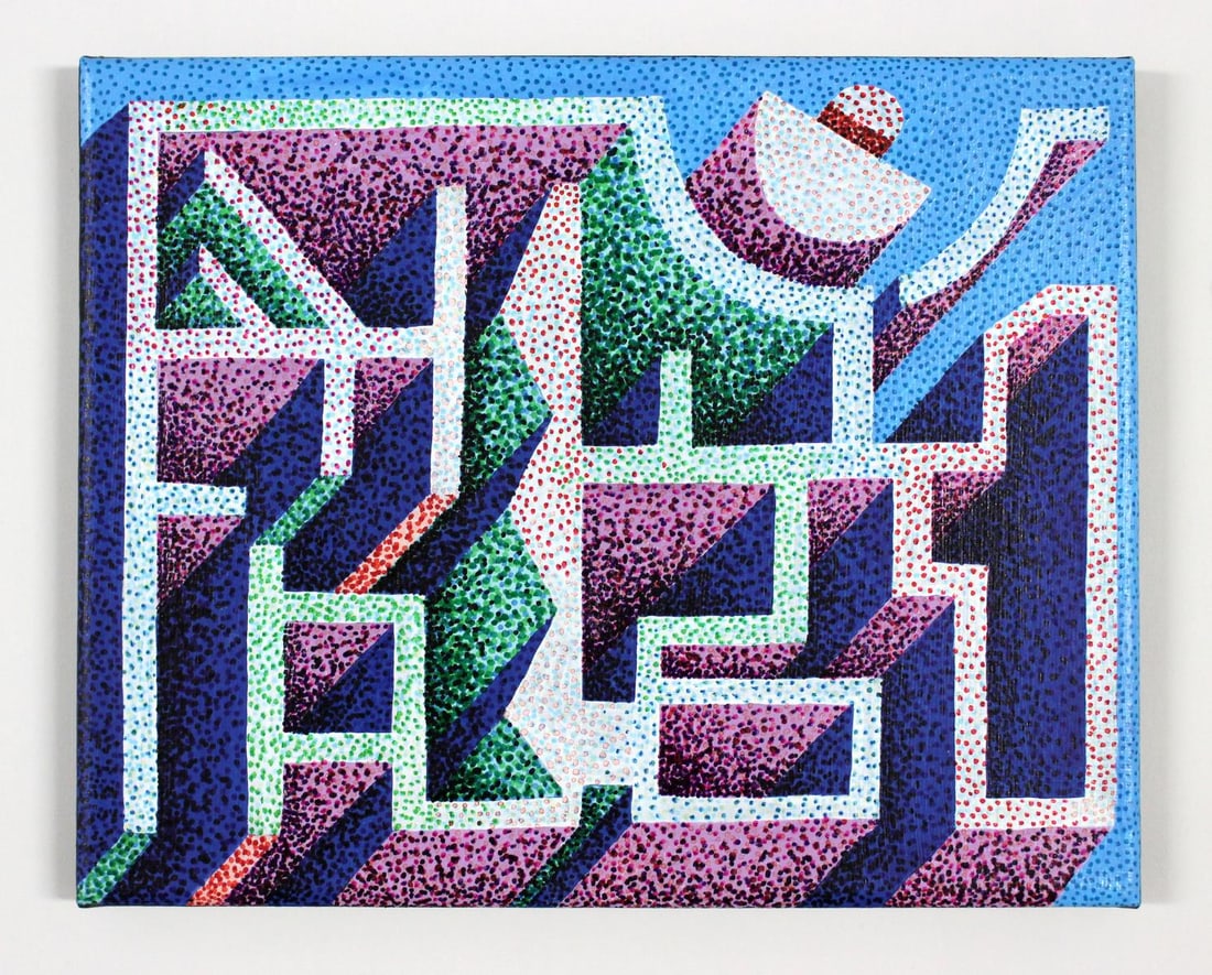 Mark Rice - Easy Maze 23: Artist: Mark Rice Title: Easy Maze 23 Year: 2020 Dimensions: 10in. by 8in. Edition: Unique Original One of a Kind Artwork Medium: Acrylic with spray paint and p