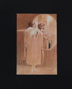 Louis Icart - Monologue: Artist: Louis Icart Title: Monologue Dimensions: 5.5in. by 3.5in. Edition: From the rare limited edition Medium: Original Lithograph on card. Comes Musuem matted and framed