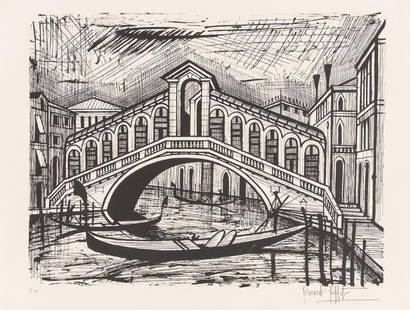 Bernard Buffet - Le Pont Du Rialto: Artist: Bernard Buffet Title: Le Pont Du Rialto Year: Dimensions: 22 1/2 x 30 in. Edition: EA From the rare limited edition Medium: Original lithograph on pape