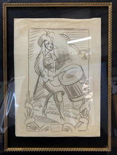 Ludovic-Rodo Pissarro - Drummer: Artist: Ludovic-Rodo PissarroTitle: DrummerDimensions: 7.5in. by 10in.Edition: Rare one-of-a-kind work of artMedium: Original Pencil Drawing on Lined PaperCondition: ExcellentSignature Details: Rare