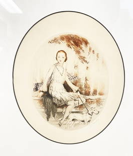 Jean Hardy - Girl with Dog: Artist: Jean Hardy Title: Girl with Dog Year: c. 1920s Dimensions: 24 in. by 28 1/2in. Edition: From the Rare Limited Edition Medium: Aquatint and Drypoint Etch