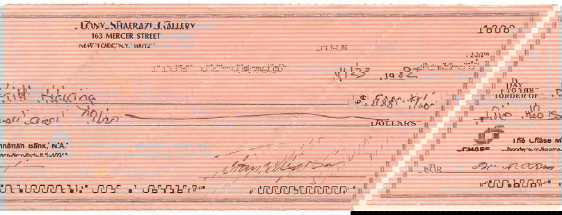 Keith Haring - Check written from Tony Shafrazi to Keith Haring (Hand Signed): Artist: Keith Haring Title: Check written from Tony Shafrazi to Keith Haring (Hand Signed) Year: 1982 Dimensions: 3 x 8 1/2 in. Edition: One-of-a-Kind Medium: B
