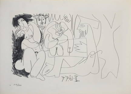 Pablo Picasso (After) - 7.7.61 II from "Les: Artist: Pablo Picasso (After) Title: 7.7.61 II from "Les Dejeuneres" Year: 1962 Dimensions: 14 1/2in. by 10 1/2in. Edition: from the rare limited edition of 150 Pu