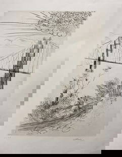 Salvador Dali - Golden Gate Bridge: Artist: Salvador DaliTitle: Golden Gate BridgeYear: 1970Dimensions: 26 1/2 x 19 1/2 in.Edition: EA From the rare limited editionPublisher: Jean SchneiderSuite: San FransicoMedium: Original etching on