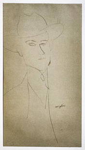 Amedeo Modigliani - Untitled Portrait of a Man Wearing(After): Artist: Amedeo Modigliani Title: Untitled Portrait of a Man Wearing a Hat and Jacket Year: 1959 Dimensions: 22.25in. by 17.75in. Edition: From the rare limited edition 750