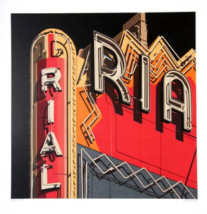 Robert Cottingham - Rialto: Artist: Robert CottinghamTitle: RialtoYear: 2009Dimensions: 38 1/4 x 36 7/8 in.Edition: Numbered from the Rare Limited Edition of 100Suite: American SignsMedium: Original Serigraph in Colors on