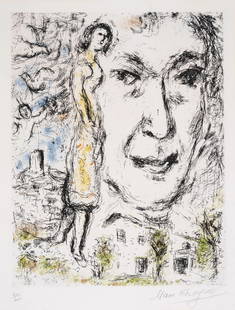 Marc Chagall - Autoportrait: Artist: Marc ChagallTitle: AutoportraitYear: 1968Dimensions: 19 3/8 x 14 7/8 in.Edition: 50 from the limited edition of 50Medium: Etching and aquatint in colors on wove paperCondition: