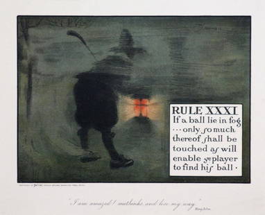 Chas Crombie - The Rules of Golf XII: Artist: Chas CrombieTitle: The Rules of Golf XIIYear: c. 1905 Publisher: Perrier Dimensions: 10in. by 12in.Edition: From the rare limited editionMedium: Original lithograph on paperCondition: