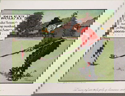 Chas Crombie - The Rules of Golf VI: Artist: Chas CrombieTitle: The Rules of Golf VIYear: c. 1905 Publisher: Perrier Dimensions: 10in. by 12in.Edition: From the rare limited editionMedium: Original lithograph on paperCondition: