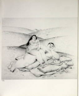 Fernando Botero (After) - The Couple on the Grass: Artist: Fernando Botero (After) Title: Untitled From "Dessins et Aquarelles" Year: 1984 Dimensions: 13in. by 15.75in. Edition: From the limited edition Publisher: Editions