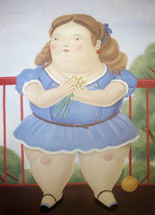 Fernando Botero - Girl on a Balcony: Artist: Fernando Botero Title: Girl on a Balcony Year: 1983 Dimensions: 16in. by 12in. Edition: From the limited edition of 200 Publisher: Harry N. Abrams Inc. New York