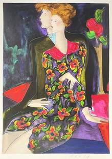 Linda Le Kiniff - Gaelle et Leopold: Artist: Linda Le KiniffTitle: Gaelle et LeopoldYear: 1998Dimensions: 31 1/2in. by 23 3/4in.Edition: From the rare limited edition of 350Medium: Original Serigraph in Colors on PaperCondition: