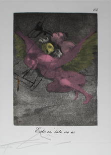 Salvador Dali - Esto es Esto no es, #64: Artist: Salvador DaliTitle: Esto es Esto no es, #64Year: 1977Dimensions: 17.75in. by 12.25in.Edition: From the limited edition of 200Publisher: Fernand Hazan EditeurSuite: Les Caprices de GoyaMedium: