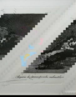 Salvador Dali - Arrugas de espermatozoides melancolicos: Artist: Salvador DaliTitle: Arrugas de espermatozoides melancolicos, #15Year: 1977Dimensions: 17.75in. by 12.25in.Edition: From the limited edition of 200Publisher: Fernand Hazan EditeurSuite: Les