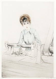 Louis Icart - The One Who Works: Artist: Louis Icart Title: The One Who Works Year: 1917 Dimensions: 7.5in. by 10.5in. Edition: From the rare limited edition Medium: Original drypoint etching o