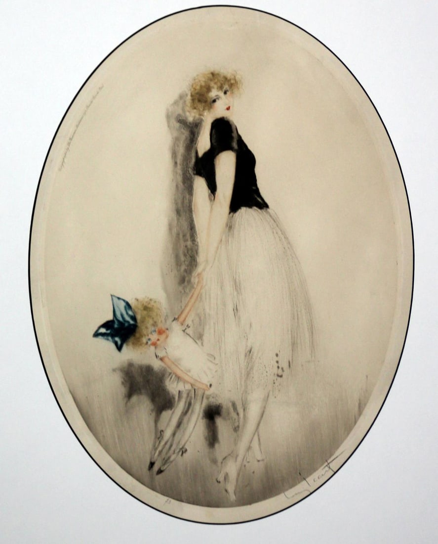 Louis Icart - Baby Doll: Artist: Louis Icart Title: Baby Doll Year: 1924 Dimensions: 17in. by 13.5in. Edition: From the rare limited edition Medium: Original copperplate etching with ha