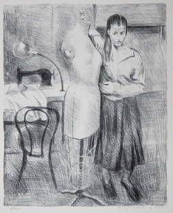 Raphael Soyer - Standing Seamstress: Artist: Raphael Soyer Title: Standing Seamstress Year: 1978 Dimensions: 21.5in. by 29.5in. Edition: 124 from the limited edition of 300 Medium: Original lithogr