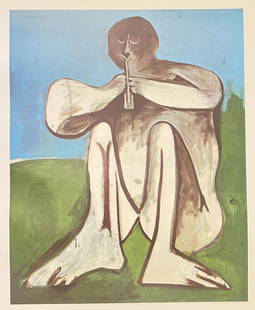 Pablo Picasso (After) - Flute Plater: Artist: Pablo Picasso (After)Title: Flute PlaterDimensions: 7 3/4in. by 9 3/4in.Edition: From the Rare Limited EditionMedium: Offset Lithograph in Colors on PaperCondition: ExcellentComes with Letter