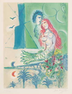 Marc Chagall (After) - Sirene au Poete: Artist: Marc Chagall (After)Title: Sirene au PoeteYear: 1967Dimensions: 28 3/4 x 20 5/8 in.Edition: LI from the limited edition of LXXVPublisher: Mourlot, ParisSuite: Nice et la C?te d'AzurMedium: