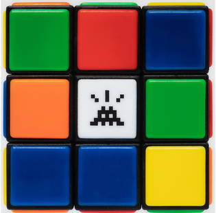 Invader - Invaded Cube: Artist: Invader Title: Invaded Cube Year: 2023 Dimensions: 39 3/8in. x 39 3/8in. Edition: From the rare limited edition of 459 Publisher: HENI Editions, London Medium: Gicl?e print in colors on