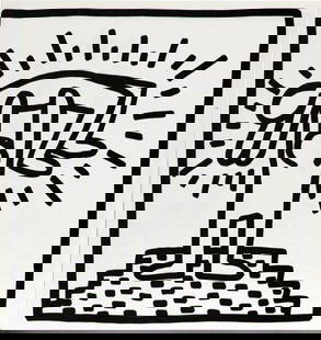 Keith Haring - Untitled (Holding Up): Artist: Keith Haring Title: Untitled from "Tony Shafrazi" portfolio Year: 1982 Dimensions: 9in. by 9in. Edition: From the limited edition of 2000 Publisher: Tony Shafrazi G