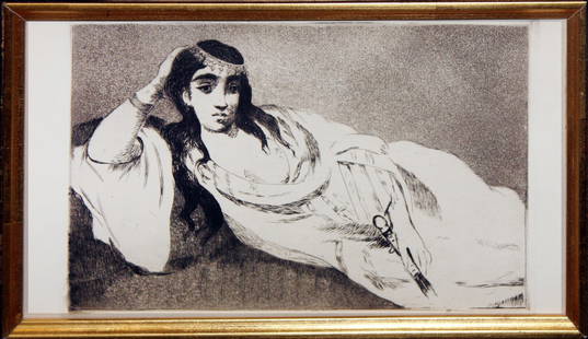 Edouard Manet "Odalisque": Artist: Edouard Manet Title: Odalisque Year: c. 1868 Medium: Original etching with aquatint Edition: From the rare limited edition Publisher: Bazire Reference: Guerin 64; Harris 56 C