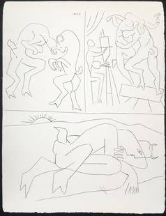 Pablo Picasso - Three Faun Imagas (6.2.47): Artist: Pablo PicassoTitle: Three Faun Imagas (6.2.47)Year: 1947Dimensions: 13in. by 10in.Edition: From the limited edition of 250Publisher: Editorial Albor Paris and BarcelonaSuite: Dos
