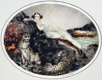 Louis Icart "Thais": Artist: Louis IcartTitle: ThaisYear: 1927Medium: Original drypoint etching on paper with hand watercolorEdition: From the limited edition of approximately 250Size: 18 7/8" x 11 1/8"Signature: Hand