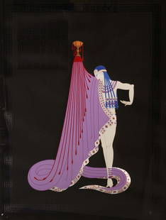 Erte - Slave of Salome: Artist: ErteTitle: Slave of SalomeYear: 1925Dimensions: 33in. by 22in.Edition: 283 from the limited edition of 300Medium: Original embossed serigraph with foil stamping on black paperSignature