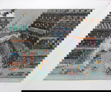 Hiro Yamagata - Sled Play: Artist: Hiro YamagataTitle: Sled PlayYear: 1988Dimensions: 16 1/4 in. by 20in.Edition: Numbered 126 from the rare limited edition of 295Medium: Original serigraph on paperCondition: