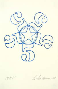 Robert Indiana - 55555: Artist: Robert IndianaTitle: 55555Year: 1967Dimensions: 11.4in. by 9in.Edition: 60 from the limited edition of 225Publisher: Indianakatz New YorkSuite: Stamped IndeliblyMedium: Original rubberstamp