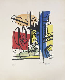 Fernand Leger - La Femme Au Poudrier: Artist: Fernand LegerTitle: La Femme Au PoudrierYear: 1959Dimensions: 19 3/4 x 25 3/4 in.Edition: Numbered from the rare limited edition of 180Publisher: Teriade, ParisSuite: La VilleMedium: Original