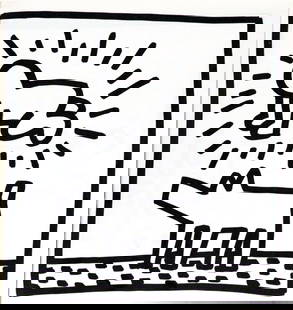 Keith Haring - Untitled (Man and Dog): Artist: Keith Haring Title: Untitled from "Tony Shafrazi" portfolio Year: 1982 Dimensions: 9in. by 9in. Edition: From the limited edition of 2000 Publisher: Tony Shafrazi G