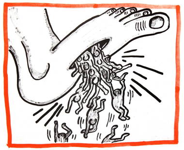 Keith Haring - Untitled: Artist: Keith Haring Title: Untitled Year: 1990 Dimensions: 8.75in. by 10.25in. Edition: From the rare limited edition of 500 Publisher: Bebert Publishing House Su