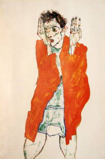 Egon Schiele (After) - Selbstdarstellung Mit Orangefarbenem Umhang: Artist: Egon Schiele (After) Title: Selbstdarstellung Mit Orangefarbenem Umhang Year: 1985 Dimensions: 27 x 19 1/4 in. Edition: From the rare limited edition of 1000 <