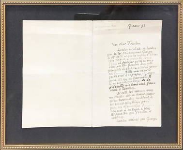 Camille Pissarro - Hand Written Note: Artist: Camille Pissarro Title: Hand Written Note Year: 1883 Dimensions: 9in. by 7 1/4in. Medium: Pen and Ink on Paper Condition: Excellent Signature