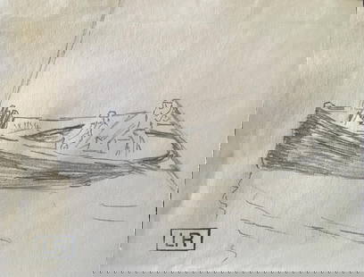 Ludovic-Rodo Pissarro - Untitled Boat Sketch II: Artist: Ludovic-Rodo Pissarro Title: Untitled Boat Sketch II Dimensions: 7in. by 6in. Edition: A unique and original work of art Medium: Original drawing on paper C