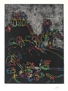 Roberto Matta - El Verbo Americana: Artist: Roberto Matta Title: El Verbo Americana Year: 1988 Dimensions: 26 1/2 in. by 19 1/2in. Edition: From the Rare Limited Edition of 100 Medium: Etching in